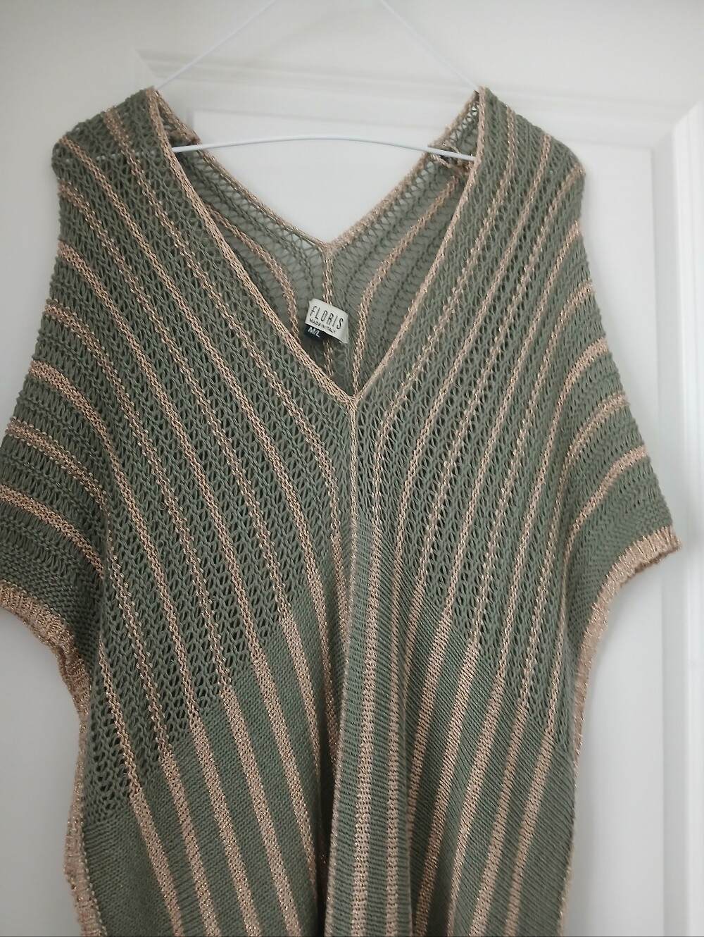 FLORIS Olive and Beige Striped Knit Sweater DRESS COVERUP M/L